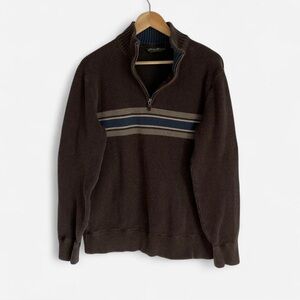 Eddie Bauer Vintage Brown Half-Zip Sweater with Blue and Tan Stripes